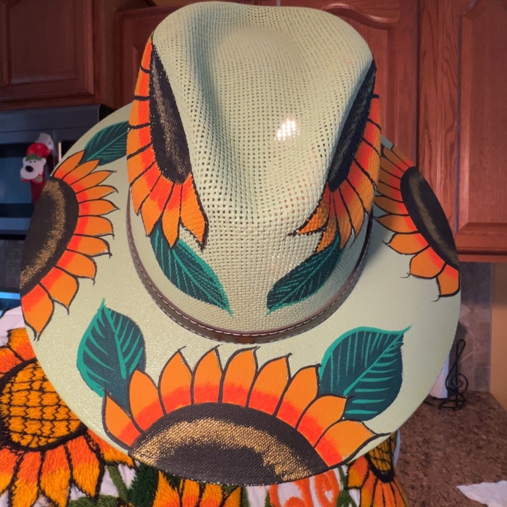 Light Green Sunflower Hand Painted Hat
